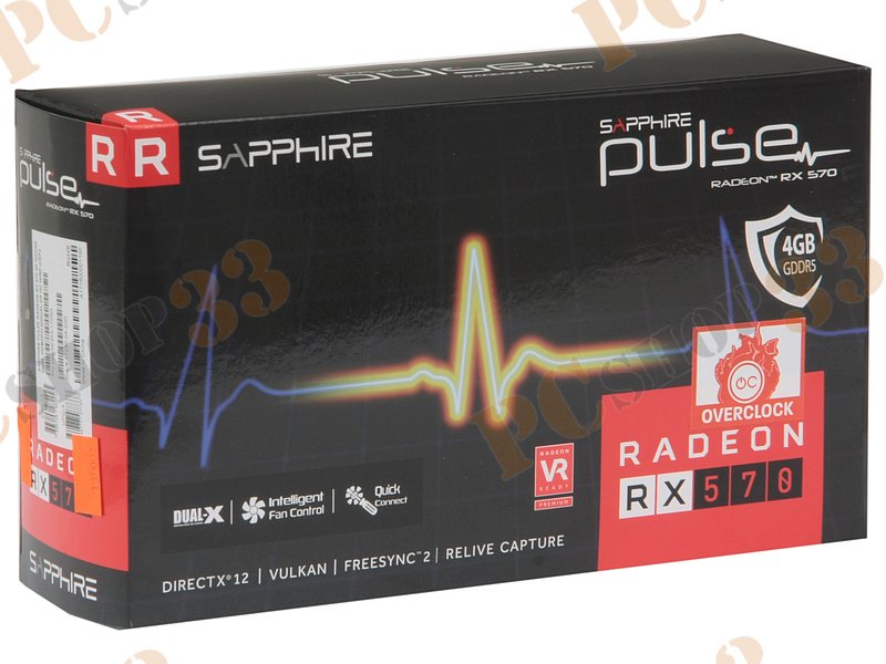 Видеокарта Sapphire Radeon RX 570 Pulse OC W/BP (UEFI) 4ГБ 11266-04 (Radeon RX 570, DDR5, DVI, 2xHDMI, 2xDP) (PCI-E)
