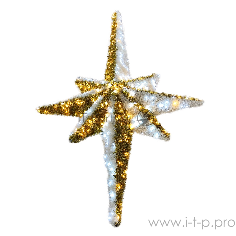 Фигура Звезда 8-ми конечная, LED подсветка высота 180см, бело-золотая NEON-NIGHT