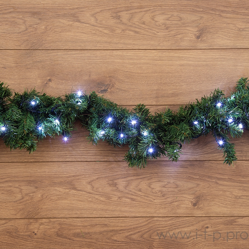 Еловый шлейф искуственный 2,7 м Теплое белое свечение 80 LED