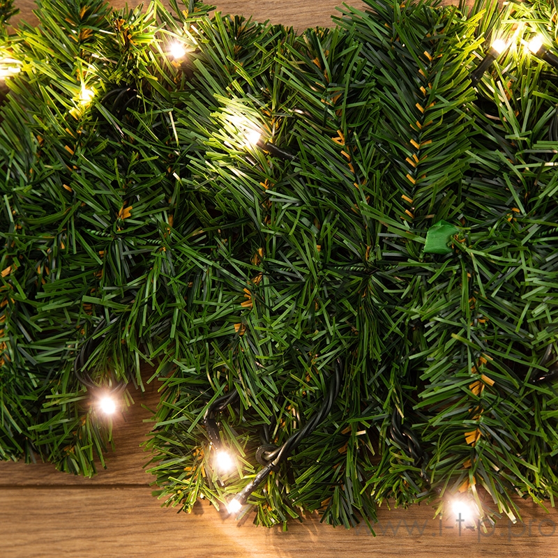 Еловый шлейф искусственный 2,7 м Теплое белое свечение 80 LED