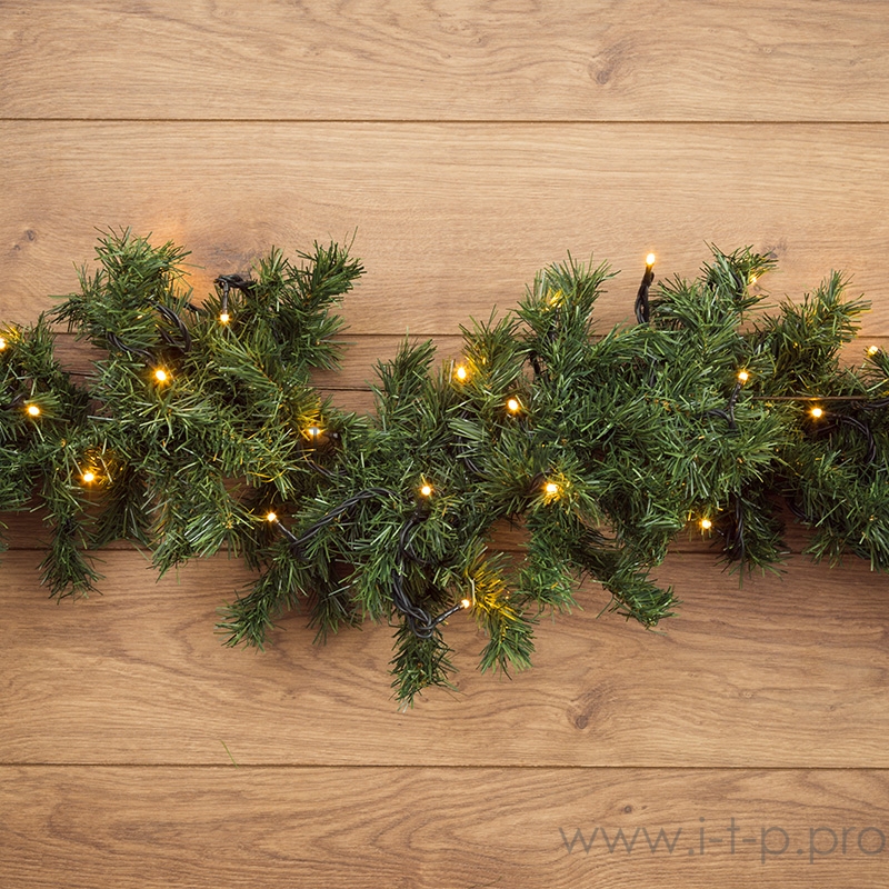 Еловый шлейф искуственный 2,7 м Теплое белое свечение 100 LED