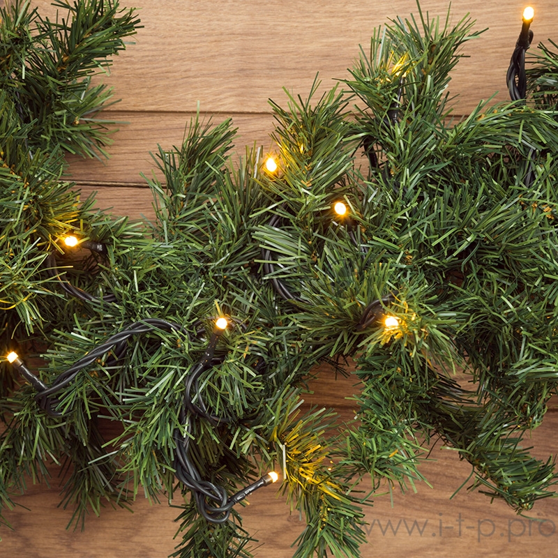 Еловый шлейф искуственный 2,7 м Теплое белое свечение 100 LED