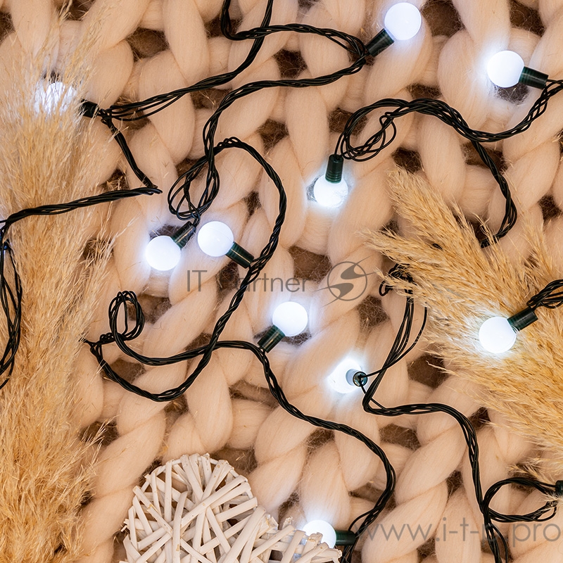 Гирлянда Шарики Ø25 мм 5м, темно-зеленый ПВХ, 25 диодов, цвет Белый, Без контроллера