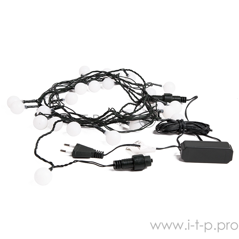 Гирлянда Шарики Ø25 мм 5м, темно-зеленый ПВХ, 25 диодов, цвет Белый, Без контроллера