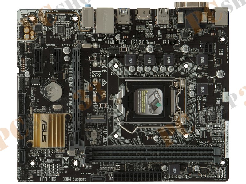 Мат. плата Socket1151 ASUS H110M-A/M.2/CSM (iH110, 2xDDR4, M.2, SATA III, PCI-E, D-Sub, DVI, HDMI, 1Гбит LAN, USB3.0, mATX)