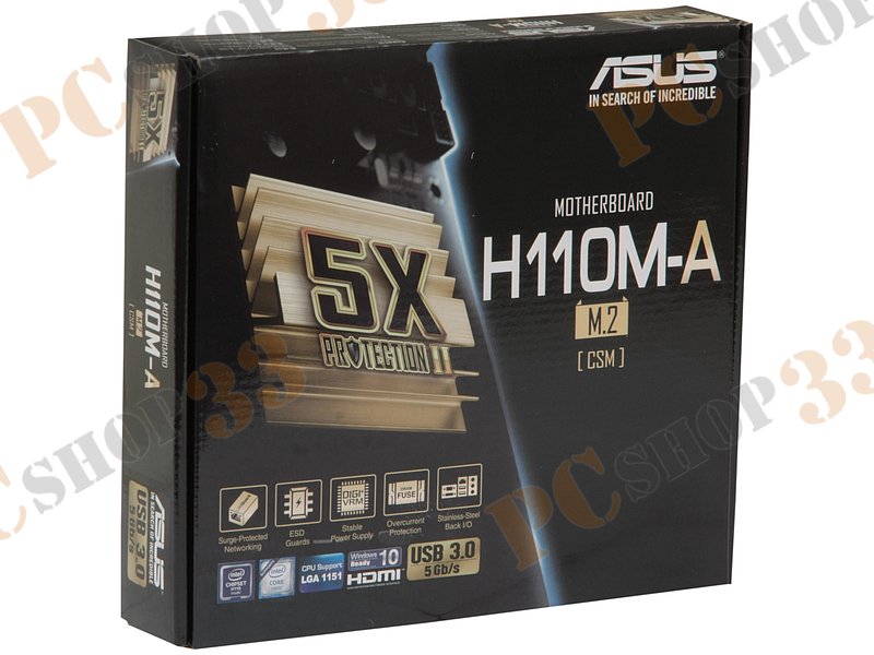 Мат. плата Socket1151 ASUS H110M-A/M.2/CSM (iH110, 2xDDR4, M.2, SATA III, PCI-E, D-Sub, DVI, HDMI, 1Гбит LAN, USB3.0, mATX)