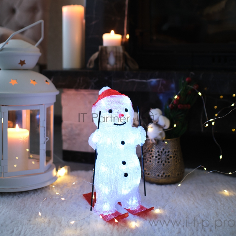 Акриловая светодиодная фигура «Снеговик на лыжах» 16х20х29 см, 30 светодиодов, батарейки 3хАА (не входят в комплект) NEON-NIGHT