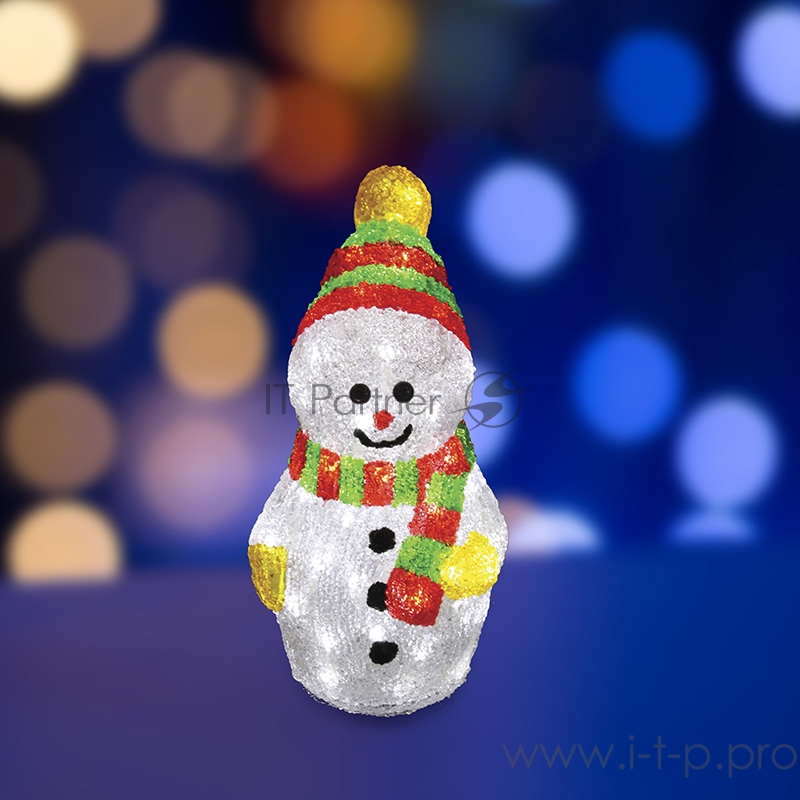 Акриловая светодиодная фигура Снеговик с шарфом 30 см, 40 светодиодов, IP 65, понижающий трансформатор в комплекте, NEON-NIGHT