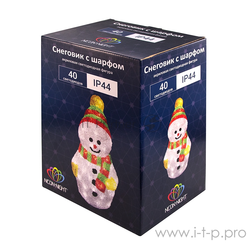 Акриловая светодиодная фигура Снеговик с шарфом 30 см, 40 светодиодов, IP 65, понижающий трансформатор в комплекте, NEON-NIGHT