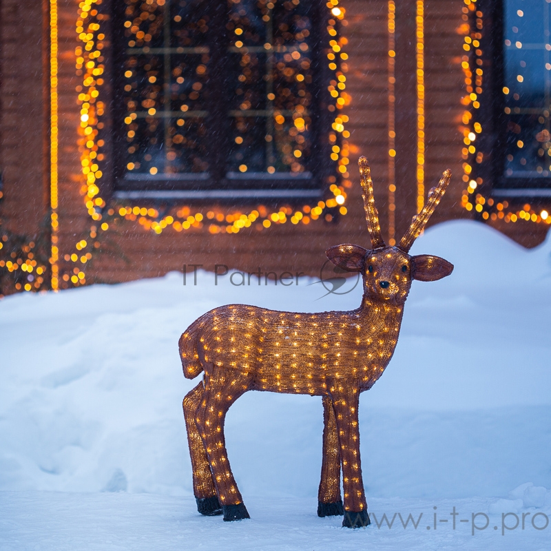 Акриловая светодиодная фигура Бурый олень 100 см, 380 светодиодов, IP 65, понижающий трансформатор в комплекте, NEON-NIGHT