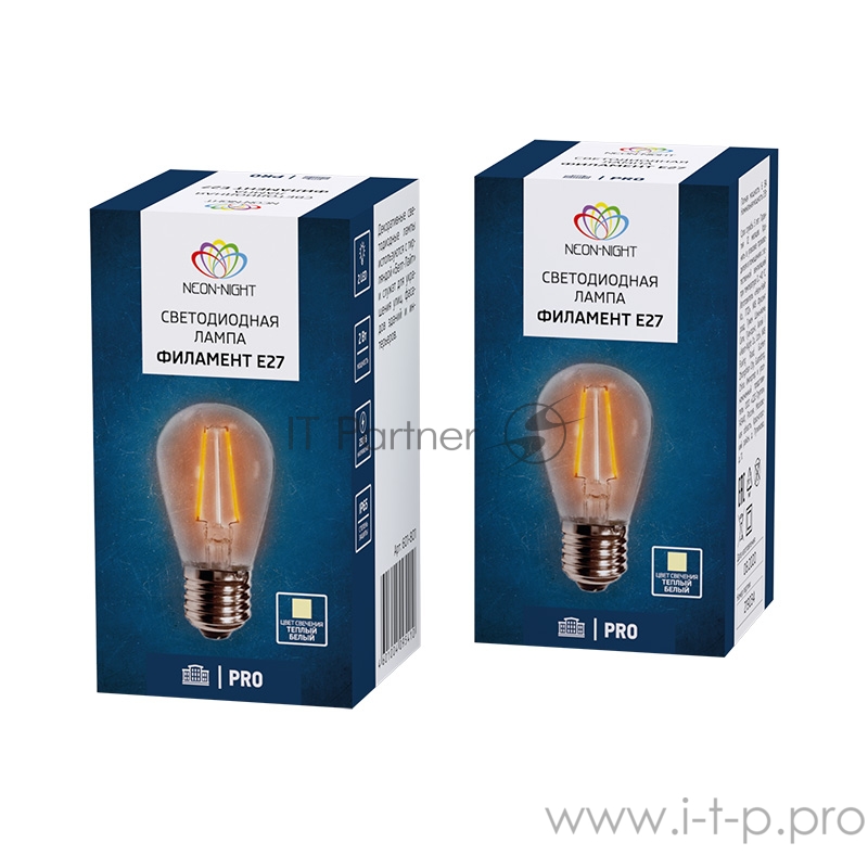 Ретро лампа Filament ST45 E27, 2W, 230В Теплая белая 3000K