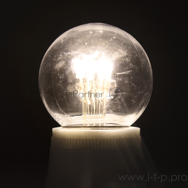 Лампа шар e27 6 LED Ø45мм - белая, прозрачная колба, эффект лампы накаливания