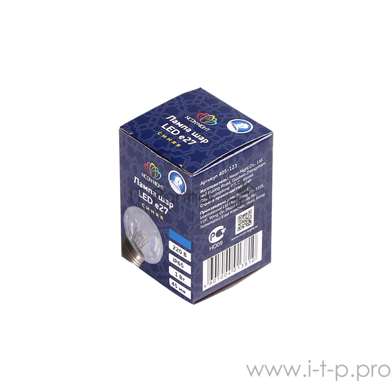 Лампа шар e27 6 LED Ø45мм - синяя, прозрачная колба, эффект лампы накаливания