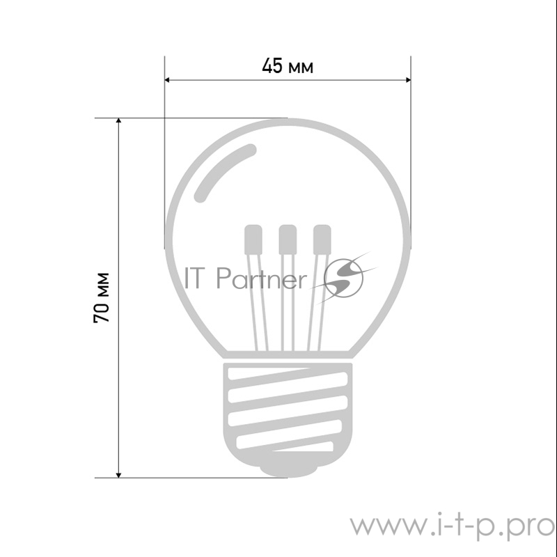 Лампа шар e27 6 LED Ø45мм - ТЕПЛЫЙ БЕЛЫЙ, прозрачная колба, эффект лампы накаливания