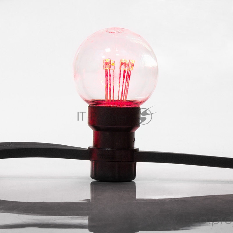 Гирлянда LED Galaxy Bulb String 10м, черный КАУЧУК, 30 ламп*6 LED КРАСНЫЕ, влагостойкая IP65