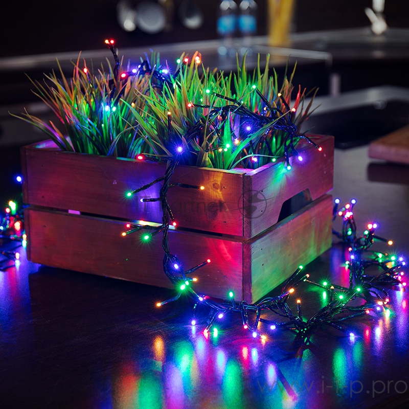 Гирлянда «Кластер LED» 3 м, темно-зеленый ПВХ IP20, 288 диодов, цвет мультиколор