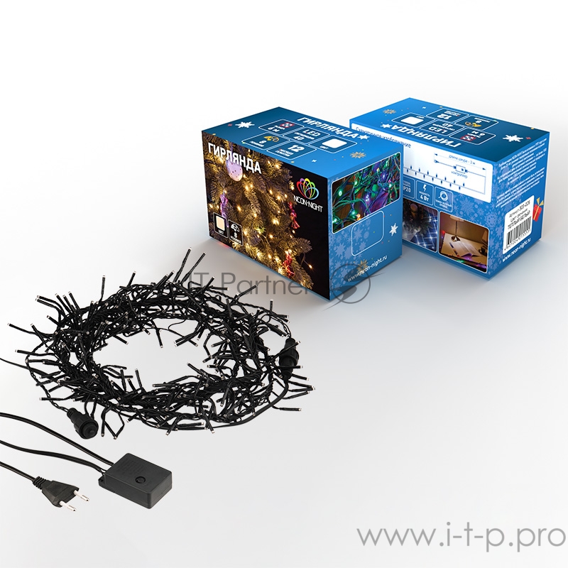 Гирлянда «Кластер LED» 3 м, темно-зеленый ПВХ IP20, 288 диодов, цвет теплый белый