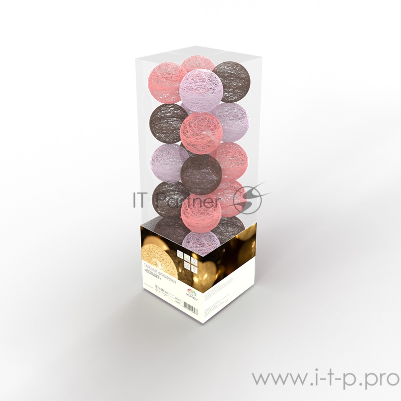 Тайские фонарики «Вельвет» 3,5 м, прозрачный ПВХ, 20 LED, теплый белый, питание 2 х АА (батарейки не в комплекте)