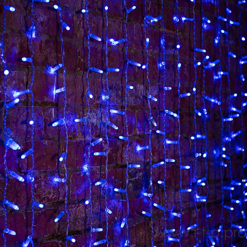 Гирлянда Светодиодный Дождь 2х3м, постоянное свечение, прозрачный провод, 230 В, диоды СИНИЕ, 760 LED