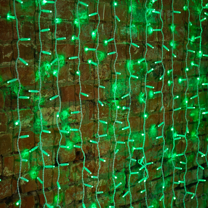 Гирлянда Светодиодный Дождь 2х3м, постоянное свечение, белый провод, 230 В, диоды ЗЕЛЁНЫЕ, 760 LED