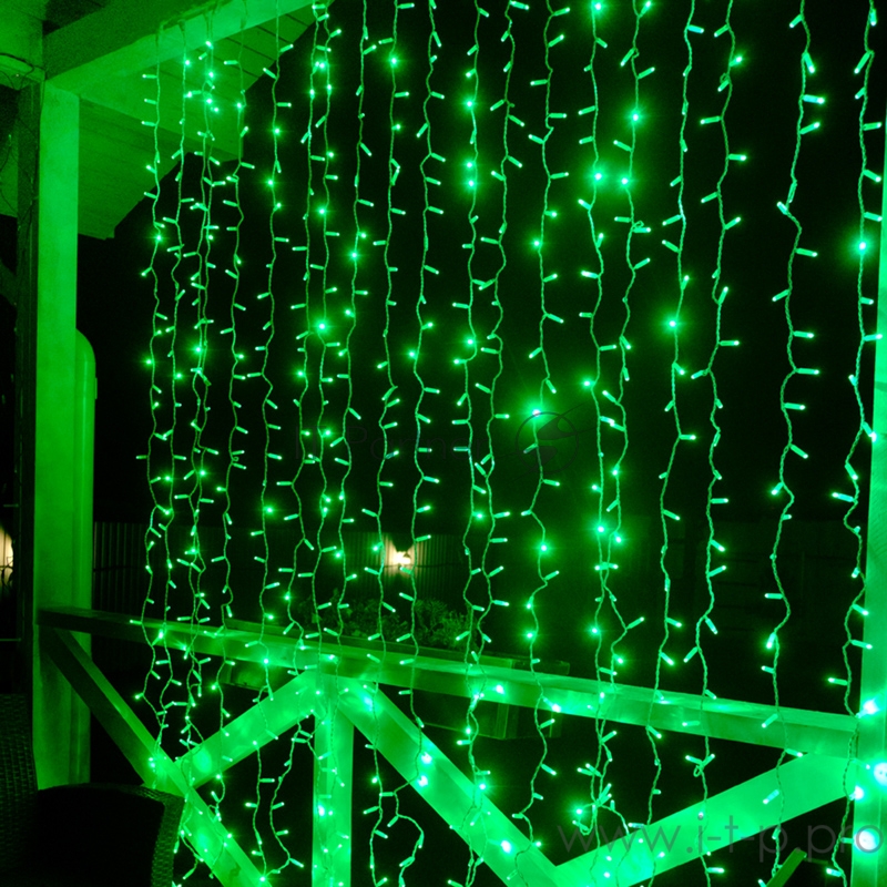 Гирлянда Светодиодный Дождь 2х3м, постоянное свечение, белый провод, 230 В, диоды ЗЕЛЁНЫЕ, 760 LED