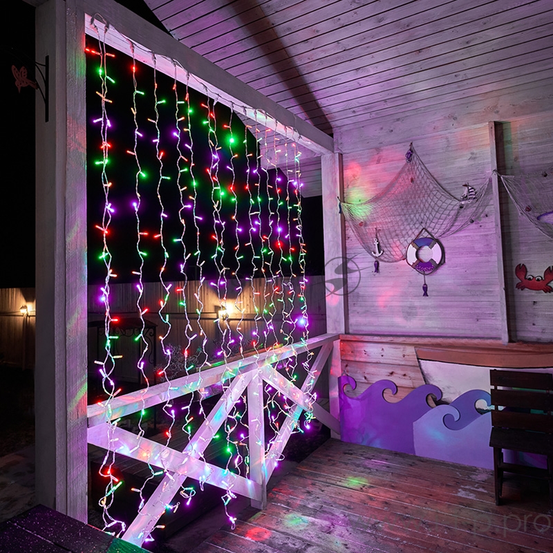 Гирлянда Светодиодный Дождь 2х3м, постоянное свечение, прозрачный провод, 230 В, диоды МУЛЬТИ, 448 LED NEON-NIGHT