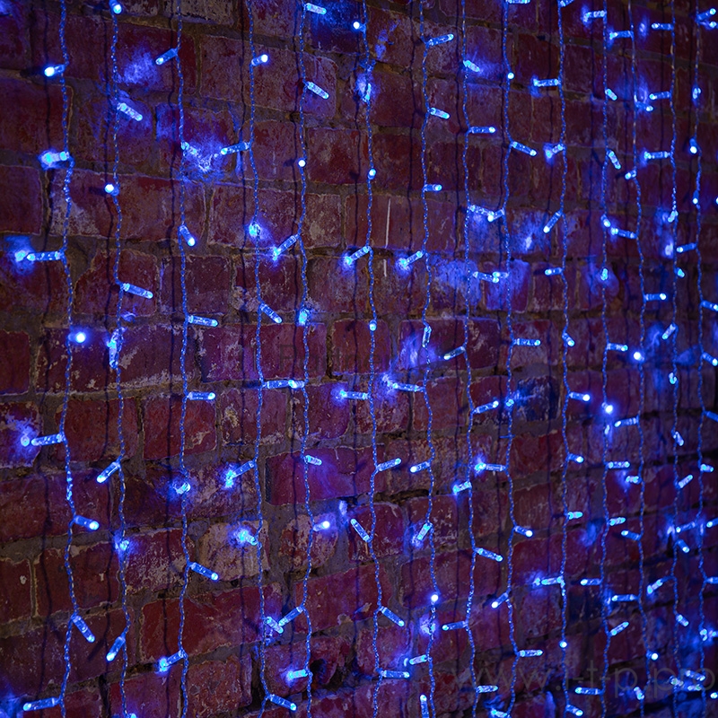 Гирлянда Светодиодный Дождь 2х3м, постоянное свечение, прозрачный провод, 230 В, диоды СИНИЕ, 448 LED