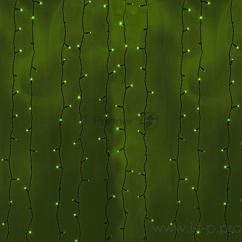 Гирлянда Светодиодный Дождь 2х3м, постоянное свечение, черный провод, 230 В, диоды ЗЕЛЁНЫЕ, 760 LED