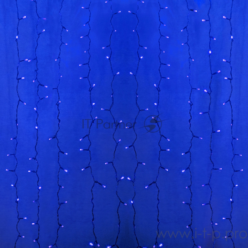 Гирлянда Светодиодный Дождь 2х9м, постоянное свечение, прозрачный провод, 230 В, диоды СИНИЕ, 2200 LED ( партия 2020 - 1200 LED)