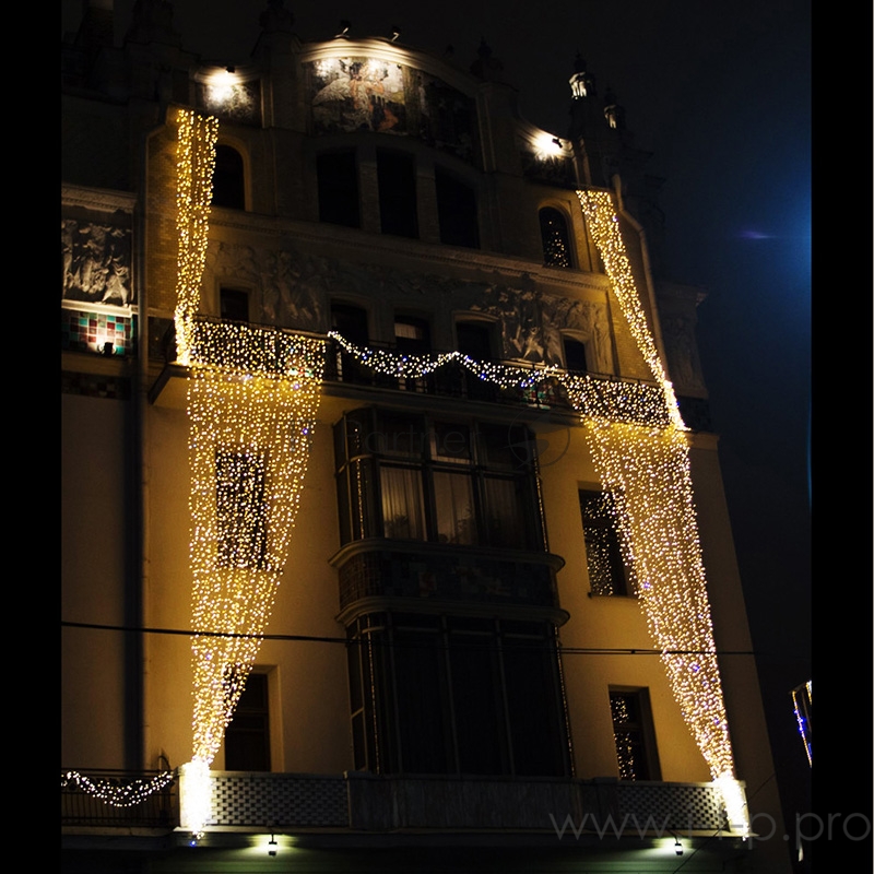 Гирлянда Светодиодный Дождь 2х9м, постоянное свечение, прозрачный провод, 230 В, диоды ТЕПЛЫЙ БЕЛЫЙ, 1200 LED
