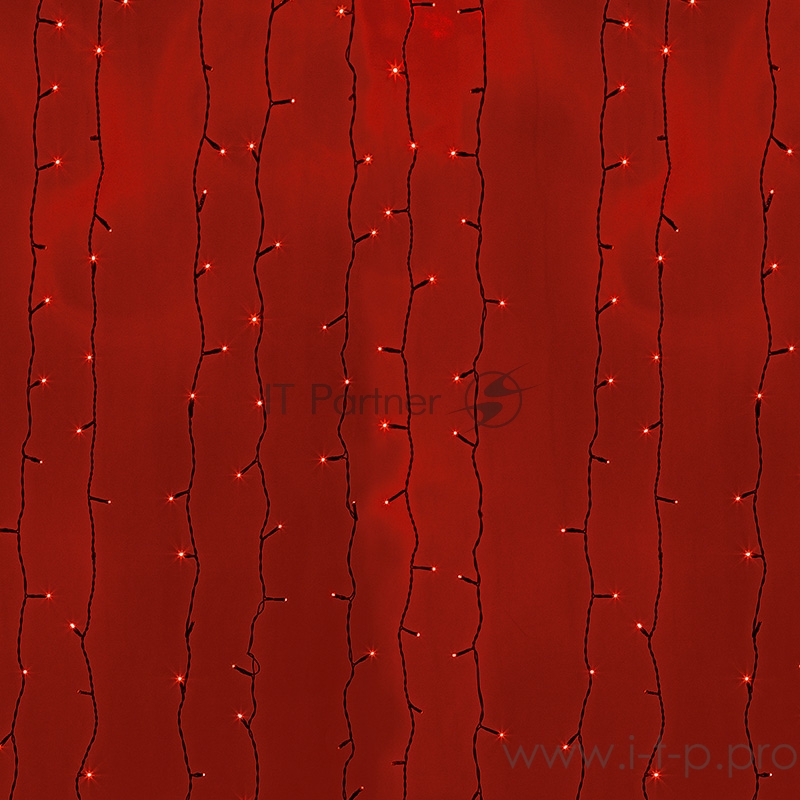 Гирлянда Светодиодный Дождь 2х6м, постоянное свечение, черный провод, 230 В, диоды КРАСНЫЕ, 1140 LED