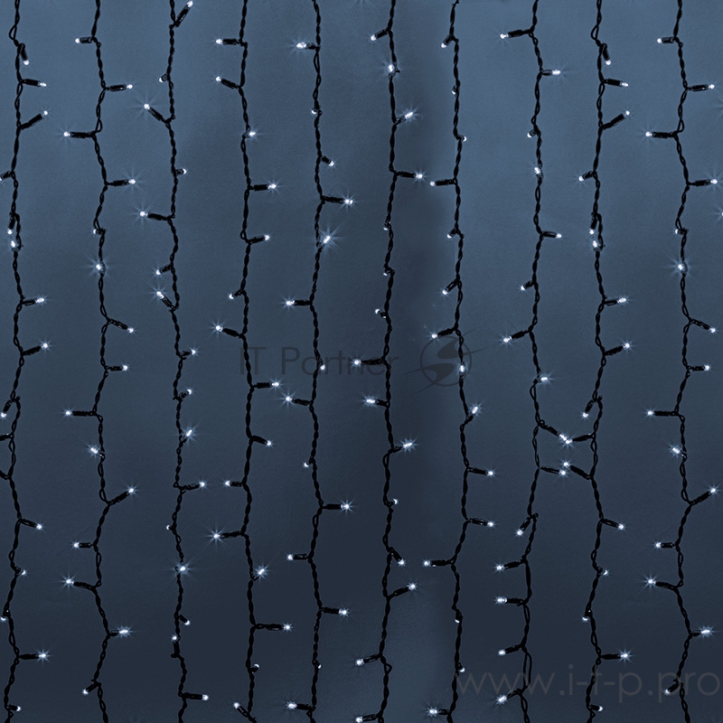 Гирлянда Светодиодный Дождь 2х6м, постоянное свечение, черный провод КАУЧУК, 230 В, диоды БЕЛЫЕ, 1500 LED