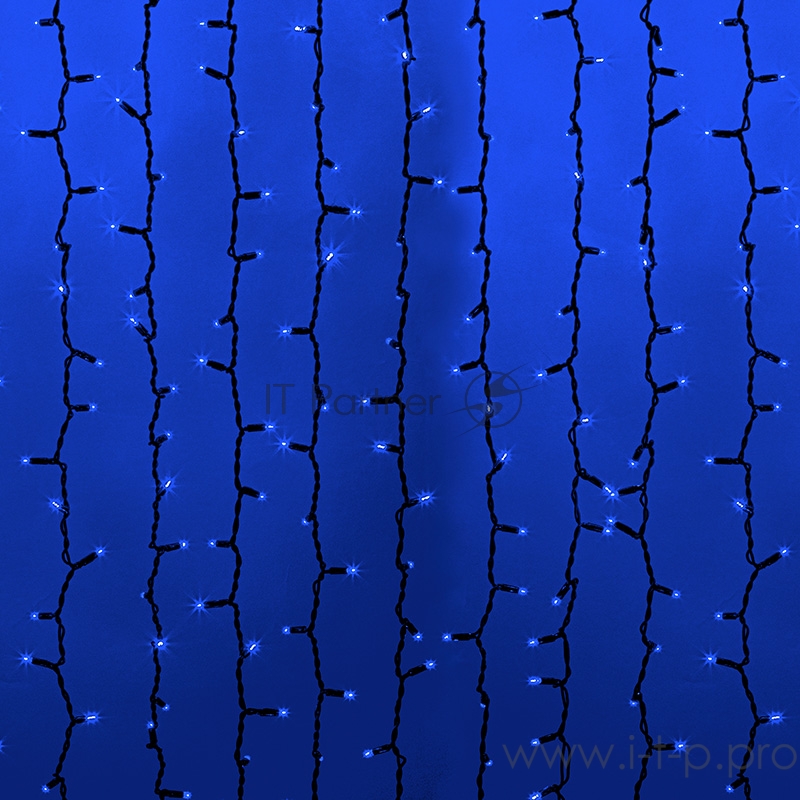 Гирлянда Светодиодный Дождь 2х6м, эффект водопада, черный провод, 230 В, диоды СИНИЕ, 1520 LED