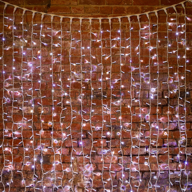 Гирлянда Светодиодный Дождь 2х3м, постоянное свечение, белый провод КАУЧУК, 230 В, диоды БЕЛЫЕ, 760 LED