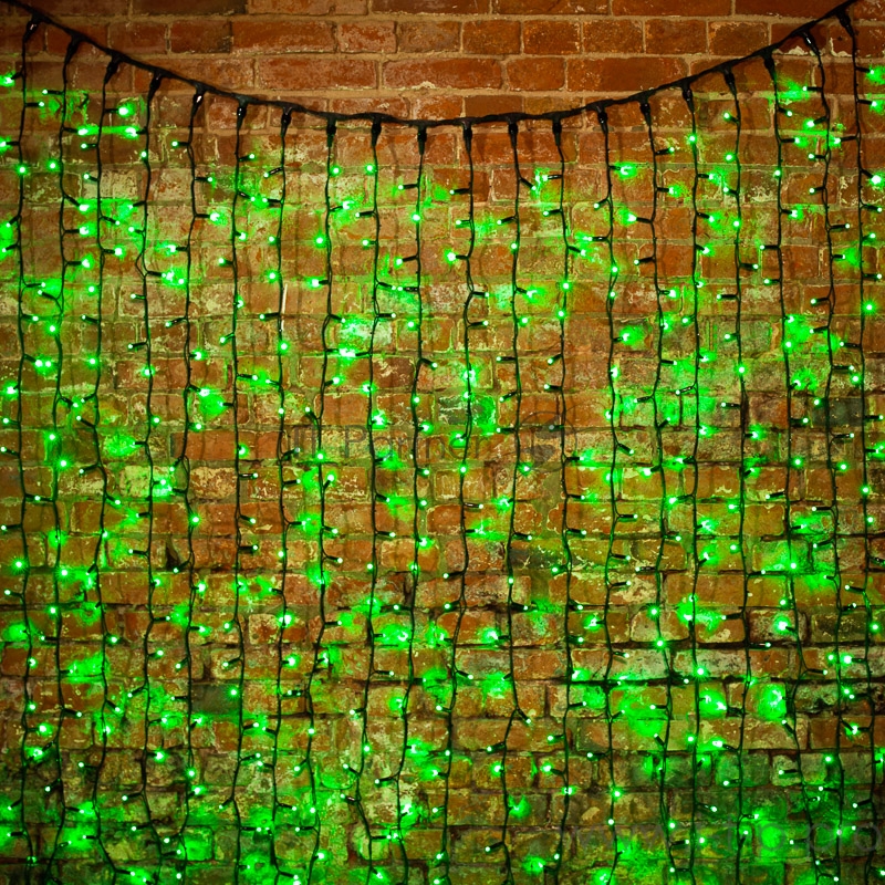 Гирлянда Светодиодный Дождь 2х3м, постоянное свечение, черный провод КАУЧУК, 230 В, диоды ЗЕЛЁНЫЕ, 760 LED