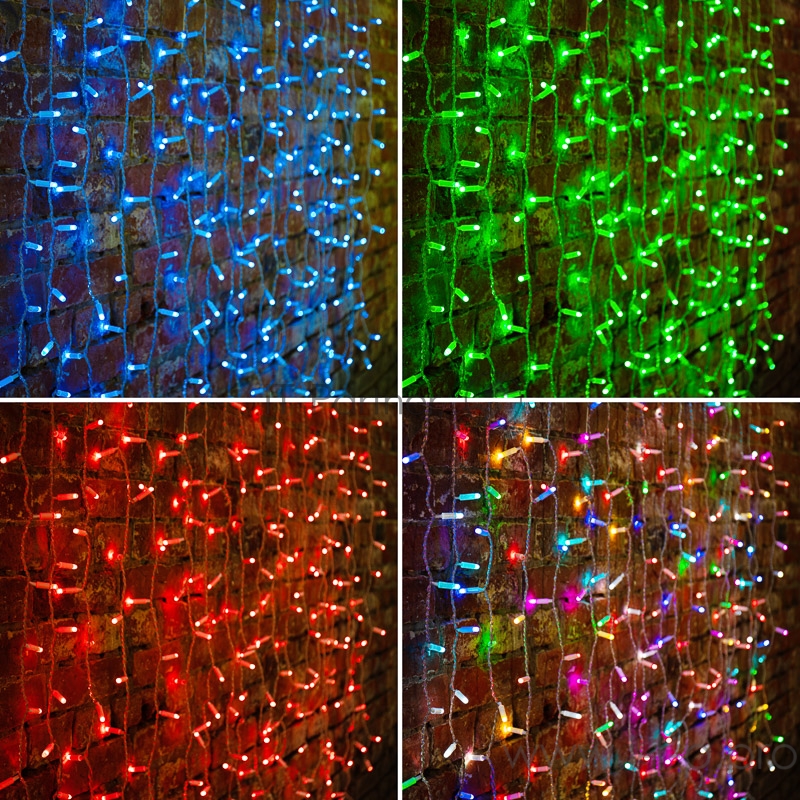 Гирлянда Светодиодный Дождь 2х3м, прозрачный провод, 230 В, диоды RGB, 600 LED свечение с динамикой при приобитении контроллера 245-907