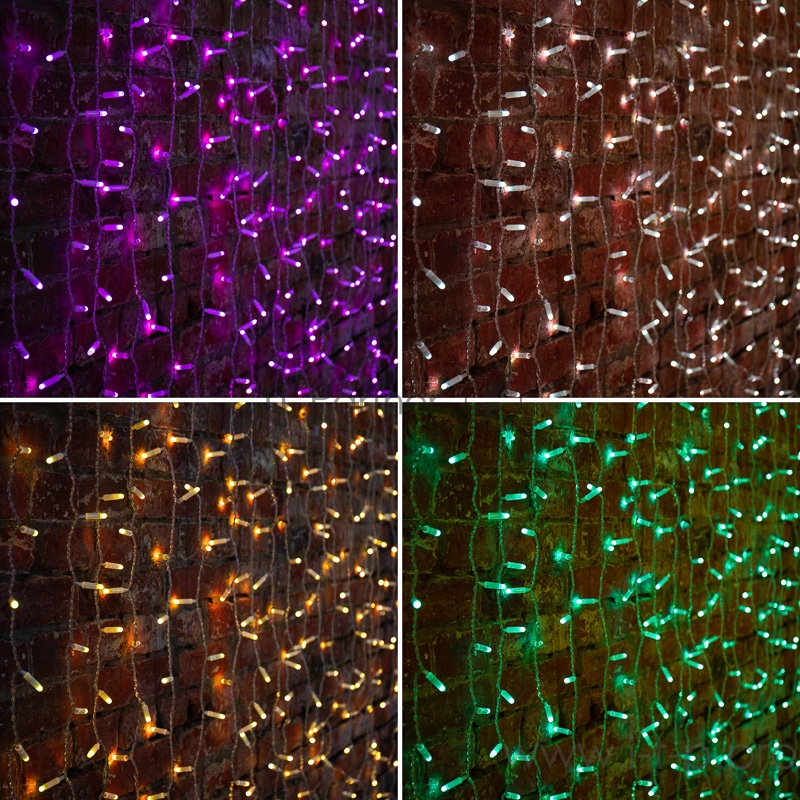 Гирлянда Светодиодный Дождь 2х3м, прозрачный провод, 230 В, диоды RGB, 600 LED свечение с динамикой при приобитении контроллера 245-907