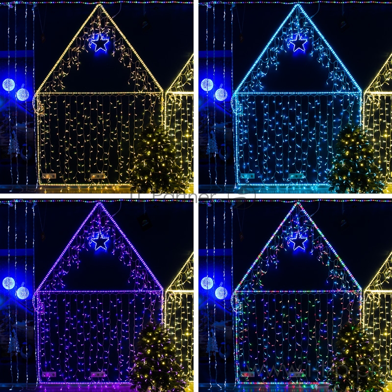 Гирлянда Светодиодный Дождь 2х3м, прозрачный провод, 230 В, диоды RGB, 600 LED свечение с динамикой при приобитении контроллера 245-907