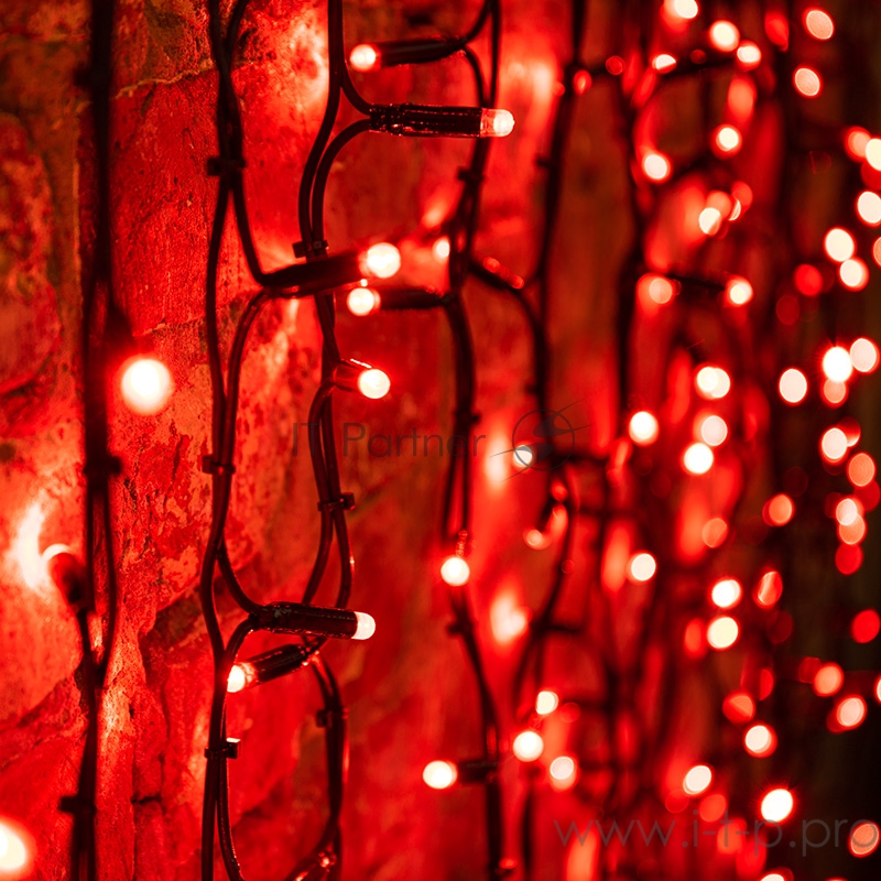 Гирлянда Светодиодный Дождь 2х3м, постоянное свечение, черный провод КАУЧУК, 230 В, диоды КРАСНЫЕ, 760 LED