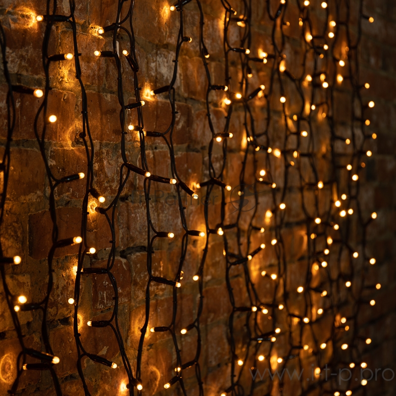 Гирлянда Светодиодный Дождь 2х3м, постоянное свечение, черный провод КАУЧУК, 230 В, диоды ЖЁЛТЫЕ, 760 LED