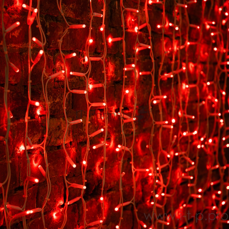 Гирлянда Светодиодный Дождь 2х3м, постоянное свечение, белый провод КАУЧУК, 230 В, диоды КРАСНЫЕ, 760 LED
