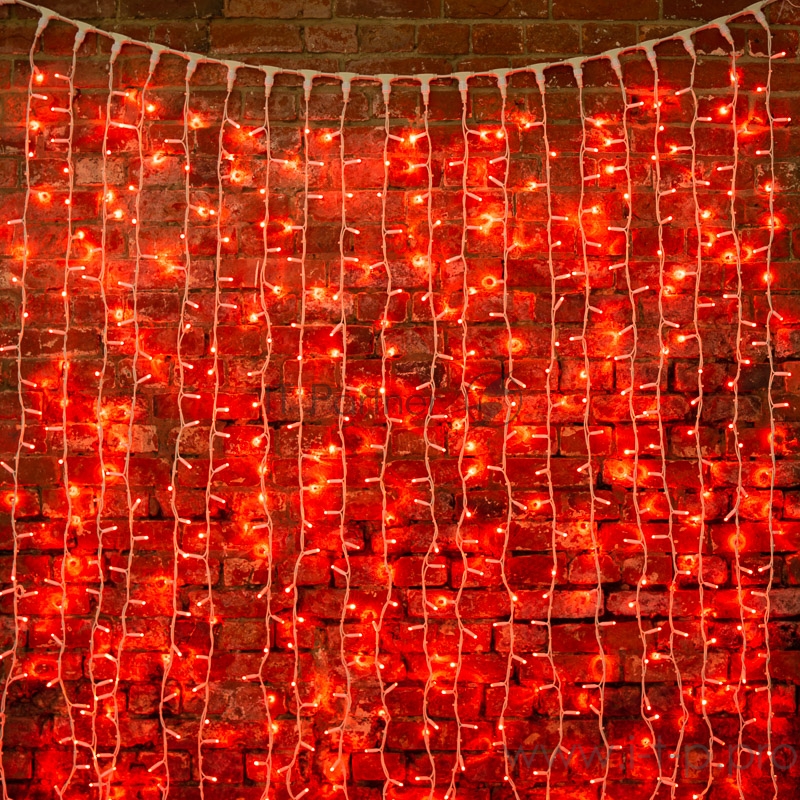 Гирлянда Светодиодный Дождь 2х3м, постоянное свечение, белый провод КАУЧУК, 230 В, диоды КРАСНЫЕ, 760 LED