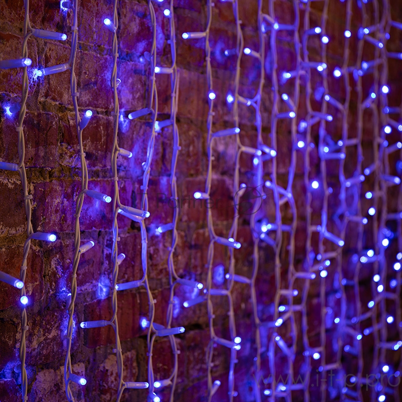 Гирлянда Светодиодный Дождь 2х1,5м, постоянное свечение, белый провод КАУЧУК, 230 В, диоды СИНИЕ, 360 LED