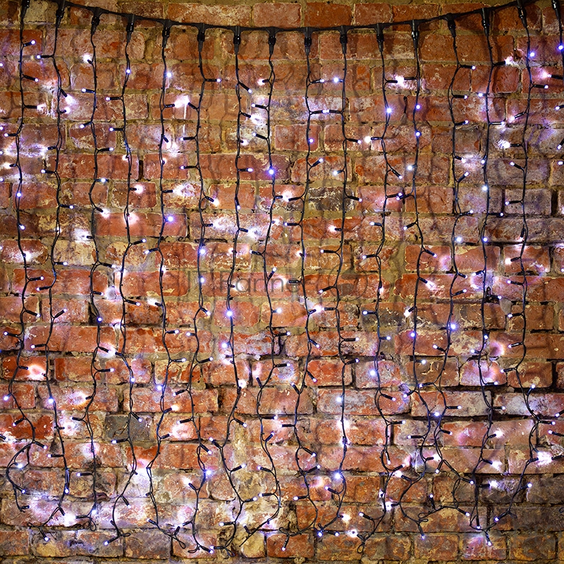 Гирлянда Светодиодный Дождь 2х1,5м, постоянное свечение, черный провод КАУЧУК, 230 В, диоды БЕЛЫЕ, 360 LED