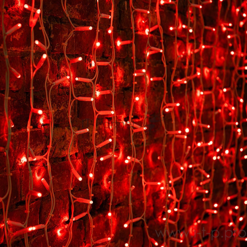 Гирлянда Светодиодный Дождь 2х1,5м, постоянное свечение, белый провод КАУЧУК, 230 В, диоды КРАСНЫЕ, 360 LED