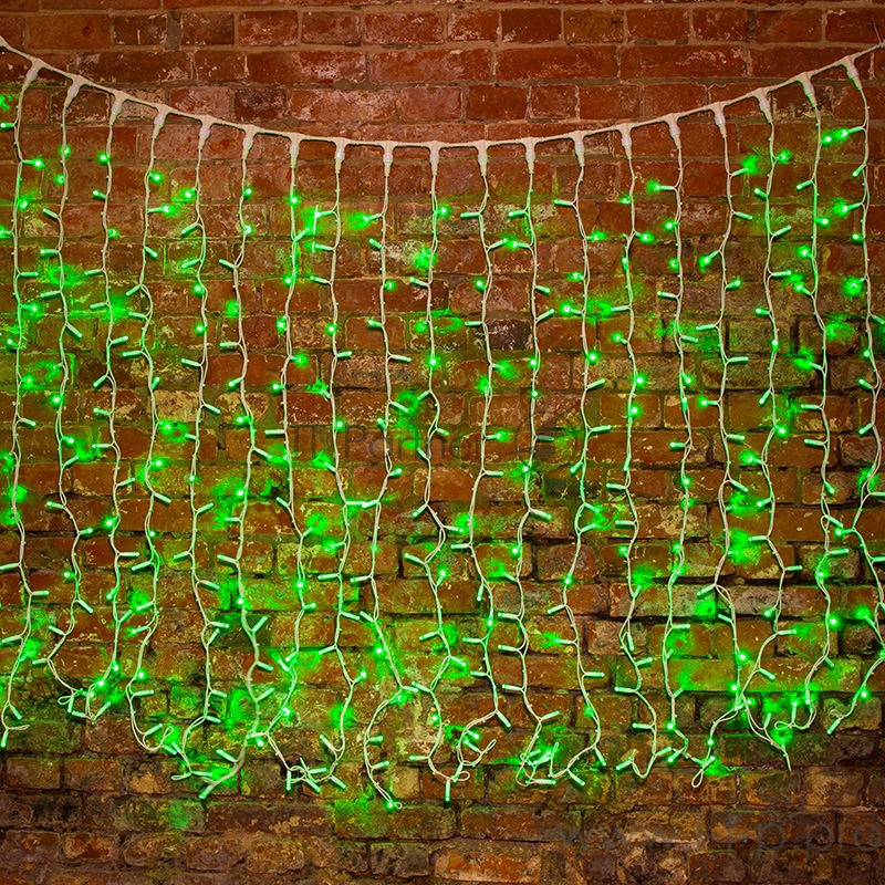 Гирлянда Светодиодный Дождь 2х1,5м, постоянное свечение, белый провод КАУЧУК, 230 В, диоды ЗЕЛЕНЫЕ, 360 LED