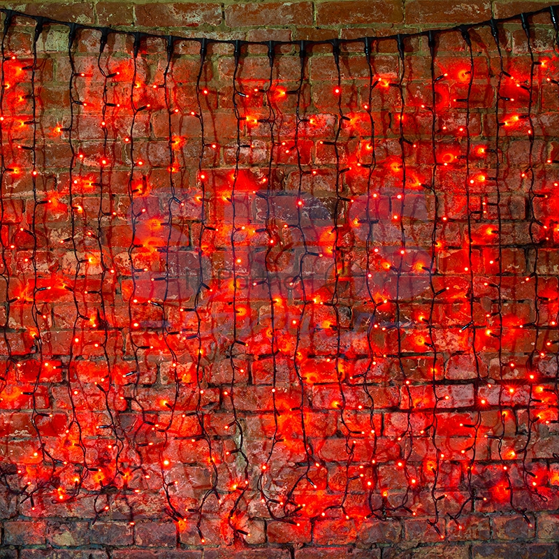 Гирлянда Светодиодный Дождь 2х1,5м, постоянное свечение, черный провод КАУЧУК, 230 В, диоды КРАСНЫЕ, 360 LED