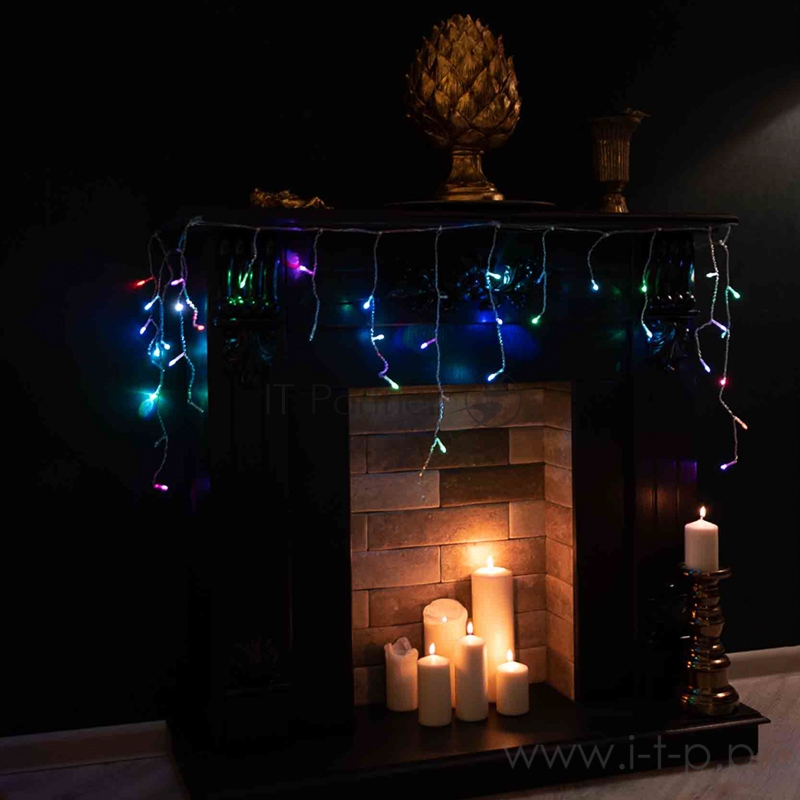 Гирлянда Айсикл (бахрома) светодиодный, 1,8 х 0,5 м, прозрачный провод, 230 В, диоды RGB