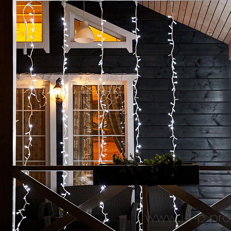 Гирлянда Светодиодный Дождь 2х3м, эффект водопада, прозрачный провод, 24В, диоды БЕЛЫЕ, 240 LED