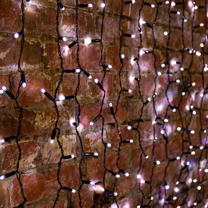 Гирлянда Светодиодный Дождь 2х3м, постоянное свечение, черный провод, 230 В, диоды БЕЛЫЕ, 760 LED